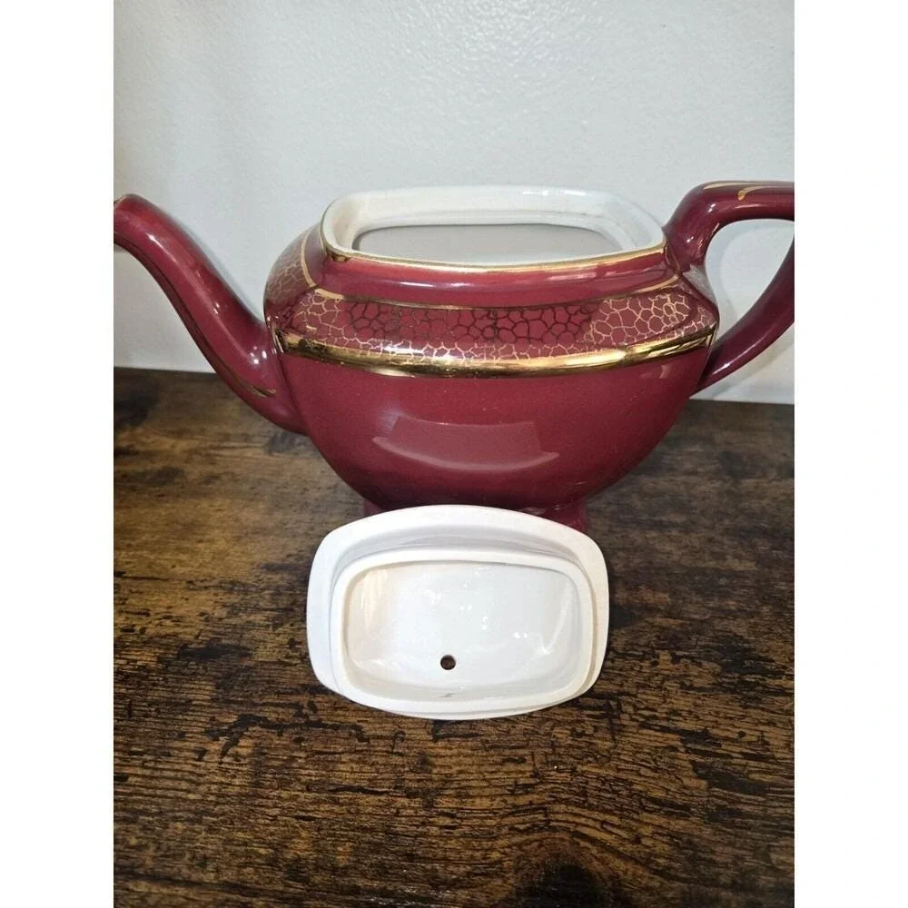 Vintage Hall China Maroon‎ Gold Crackle Teapot 0113 6 Cup Ceramic Made in USA